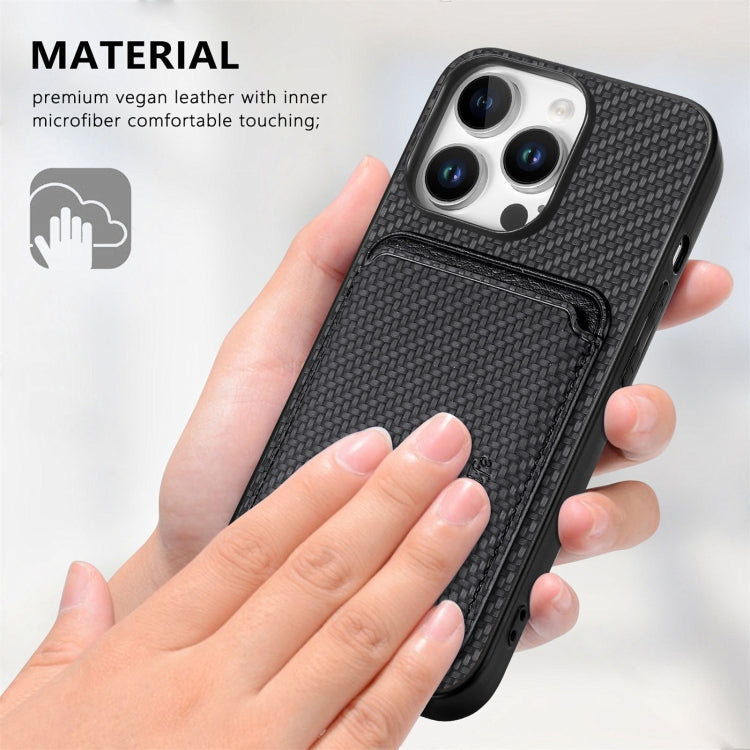 For iPhone 16 Pro Carbon Fiber Leather Card Magsafe Phone Case(Black) - iPhone 16 Pro Cases by buy2fix | Online Shopping UK | buy2fix