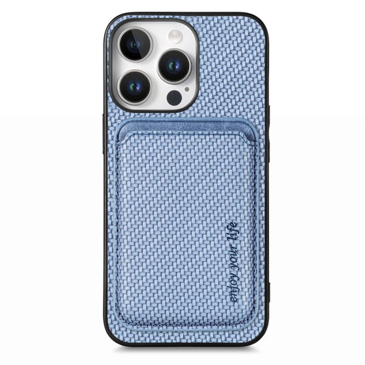 For iPhone 16 Pro Carbon Fiber Leather Card Magsafe Phone Case(Blue) - iPhone 16 Pro Cases by buy2fix | Online Shopping UK | buy2fix