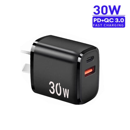 PD30W USB-C / Type-C + QC3.0 USB Charger with 1m USB to 8 Pin Data Cable, AU Plug(Black) - USB Charger by buy2fix | Online Shopping UK | buy2fix