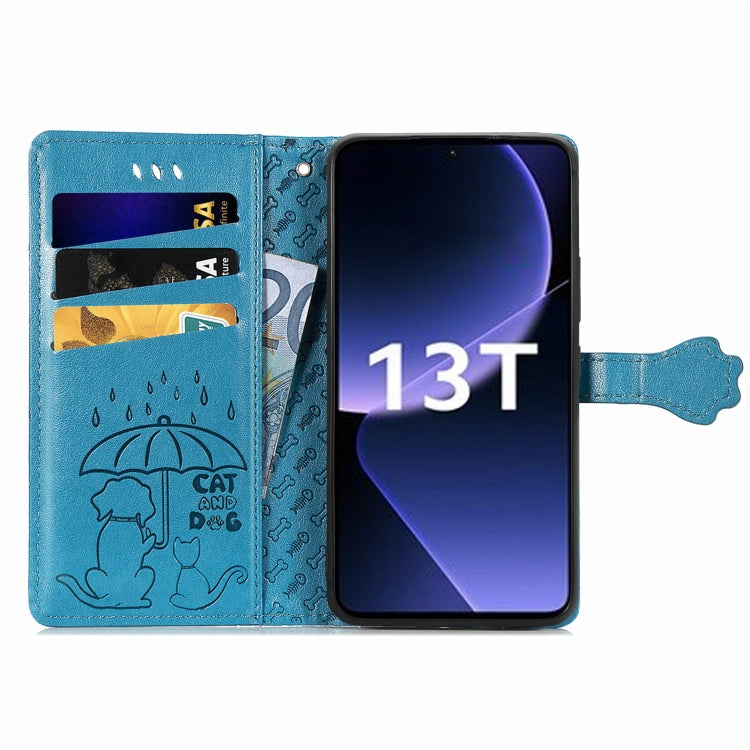 For Xiaomi Redmi K60 Ultra Cat and Dog Embossed Leather Phone Case(Blue) - Redmi K60 Ultra Cases by buy2fix | Online Shopping UK | buy2fix
