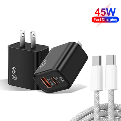 45PQ 45W PD25W + QC3.0 20W USB Super Fast Charger with Type-C to Type-C Cable, US Plug(Black) - USB Charger by buy2fix | Online Shopping UK | buy2fix