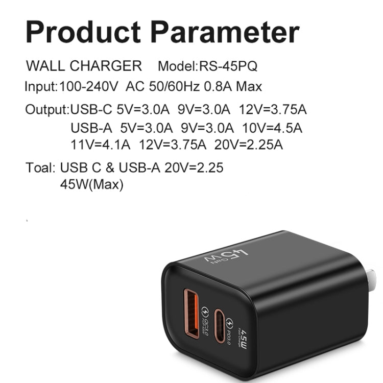 45PQ 45W PD25W + QC3.0 20W USB Super Fast Charger with Type-C to Type-C Cable, US Plug(Yellow) - USB Charger by buy2fix | Online Shopping UK | buy2fix