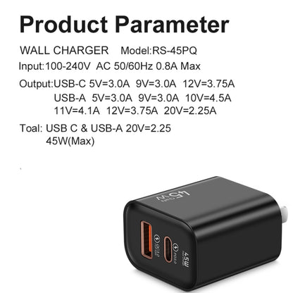 45PQ 45W PD25W + QC3.0 20W USB Super Fast Charger with Type-C to Type-C Cable, US Plug(Yellow) - USB Charger by buy2fix | Online Shopping UK | buy2fix