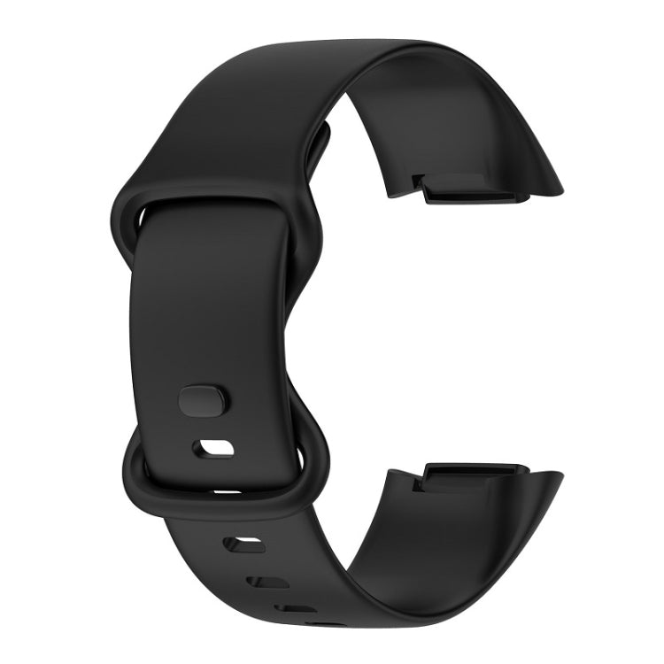 For Fitbit Charge 6 Solid Color Butterfly Buckle Silicone Watch Band, Size:S Size(Black) - Watch Bands by buy2fix | Online Shopping UK | buy2fix