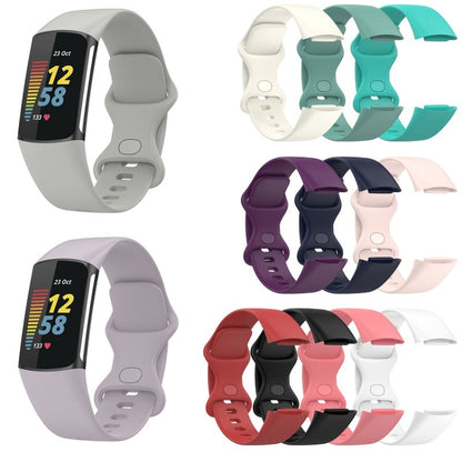 For Fitbit Charge 6 Solid Color Butterfly Buckle Silicone Watch Band, Size:L Size(Black) - Watch Bands by buy2fix | Online Shopping UK | buy2fix