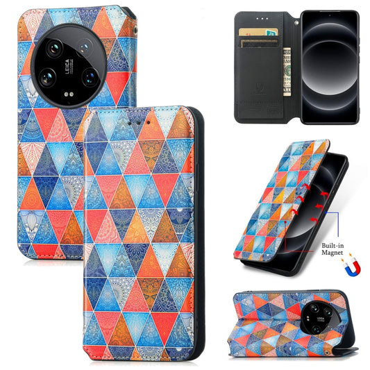 For Xiaomi 14 Ultra CaseNeo Colorful Magnetic Leather Phone Case(Rhombus Mandala) - 14 Ultra Cases by buy2fix | Online Shopping UK | buy2fix