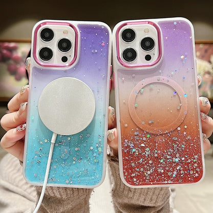For iPhone 15 Plus Multicolor Gradient Glitter Sequin MagSafe TPU Phone Case(Pink+Vert Anis) - iPhone 15 Plus Cases by buy2fix | Online Shopping UK | buy2fix