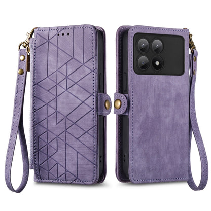 For Xiaomi Redmi K70E Geometric Zipper Wallet Side Buckle Leather Phone Case(Purple) - K70E Cases by buy2fix | Online Shopping UK | buy2fix