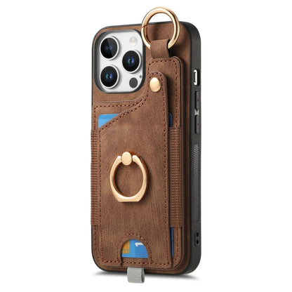 For iPhone 16 Pro Max Retro Skin-feel Ring Card Bag Phone Case with Hang Loop(Brown) - iPhone 16 Pro Max Cases by buy2fix | Online Shopping UK | buy2fix