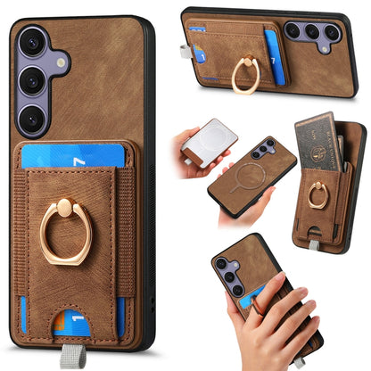 For Samsung Galaxy S25+ 5G Retro Splitable Magnetic Card Bag Leather Phone Case(Brown) - Galaxy Phone Cases by buy2fix | Online Shopping UK | buy2fix