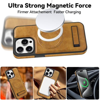 For iPhone 15 Plus Multi-function Holder MagSafe PU Phone Case(Gray) - iPhone 15 Plus Cases by buy2fix | Online Shopping UK | buy2fix