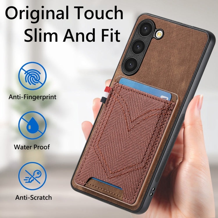 For Samsung Galaxy S25 Ultra 5G Denim Texture Leather Skin Phone Case with Card Slot(Brown) - Galaxy S25 Ultra 5G Cases by buy2fix | Online Shopping UK | buy2fix