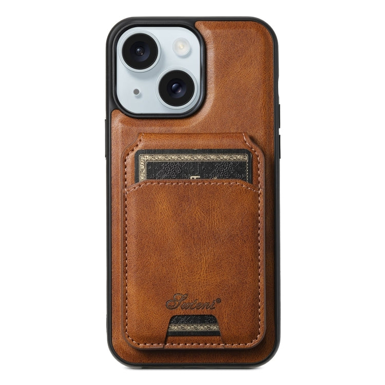 For iPhone 15 Plus Suteni H15 MagSafe Oil Eax Leather Detachable Wallet Back Phone Case(Brown) - iPhone 15 Plus Cases by Suteni | Online Shopping UK | buy2fix