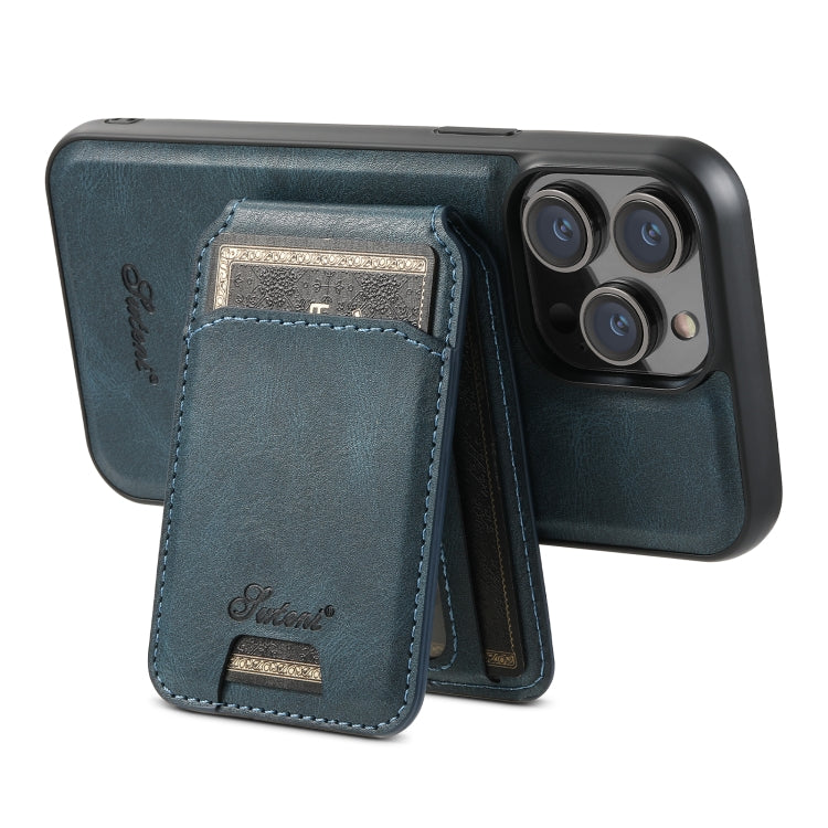 For iPhone 12 Pro Suteni H15 MagSafe Oil Eax Leather Detachable Wallet Back Phone Case(Blue) - iPhone 12 / 12 Pro Cases by Suteni | Online Shopping UK | buy2fix