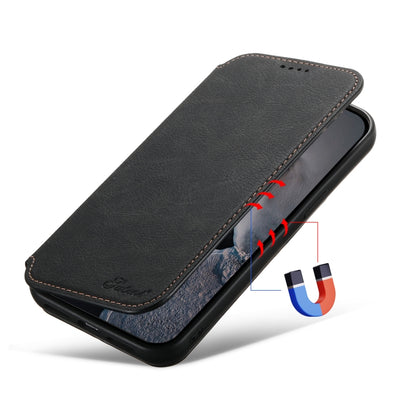 For iPhone 15 Pro Max Suteni J06 Retro Matte Litchi Texture Leather MagSafe Phone Case(Black) - iPhone 15 Pro Max Cases by Suteni | Online Shopping UK | buy2fix