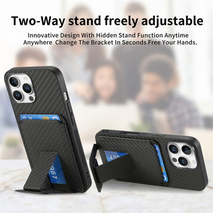 For iPhone 16 Pro Max Carbon Fiber Card Bag Fold Stand Phone Case(Black) - iPhone 16 Pro Max Cases by buy2fix | Online Shopping UK | buy2fix