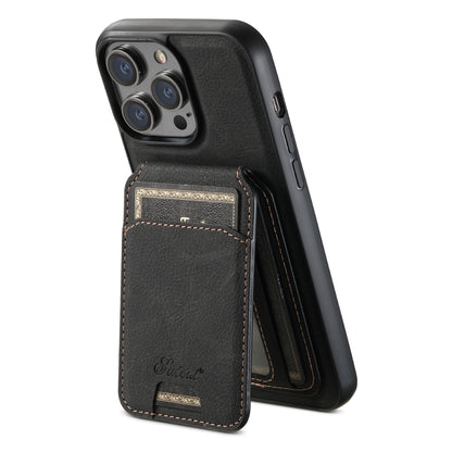 For iPhone 13 Pro Max Suteni H17 Litchi Texture Leather MagSafe Detachable Wallet Phone Case(Black) - iPhone 13 Pro Max Cases by Suteni | Online Shopping UK | buy2fix