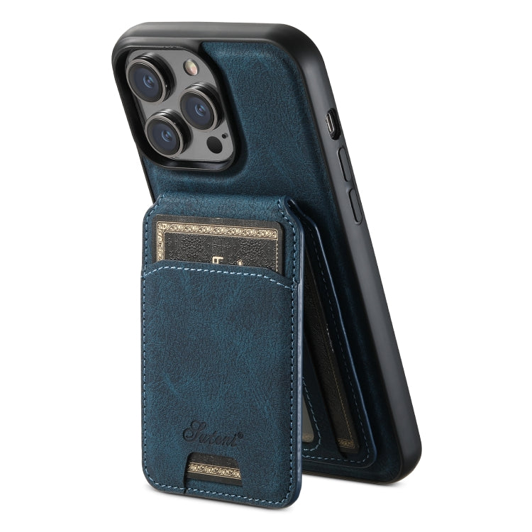 For iPhone 13 Pro Suteni H17 Litchi Texture Leather MagSafe Detachable Wallet Phone Case(Blue) - iPhone 13 Pro Cases by Suteni | Online Shopping UK | buy2fix