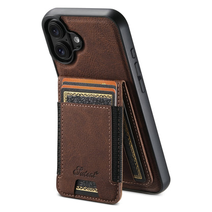 For iPhone 16 Plus Suteni H17 Litchi Texture Leather MagSafe Detachable Wallet Phone Case(Brown) - iPhone 16 Plus Cases by Suteni | Online Shopping UK | buy2fix