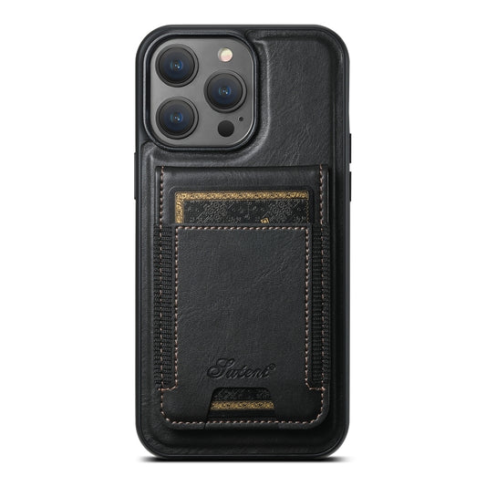 For iPhone 15 Pro Suteni H17 Oil Eax Leather MagSafe Detachable Wallet Phone Case(Black) - iPhone 15 Pro Cases by Suteni | Online Shopping UK | buy2fix