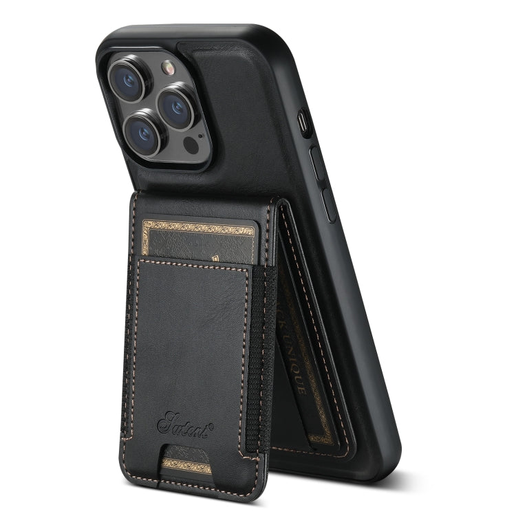 For iPhone 15 Suteni H17 Oil Eax Leather MagSafe Detachable Wallet Phone Case(Black) - iPhone 15 Cases by Suteni | Online Shopping UK | buy2fix