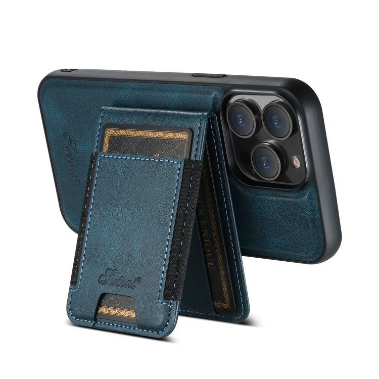 For iPhone 14 Pro Suteni H17 Oil Eax Leather MagSafe Detachable Wallet Phone Case(Blue) - iPhone 14 Pro Cases by Suteni | Online Shopping UK | buy2fix