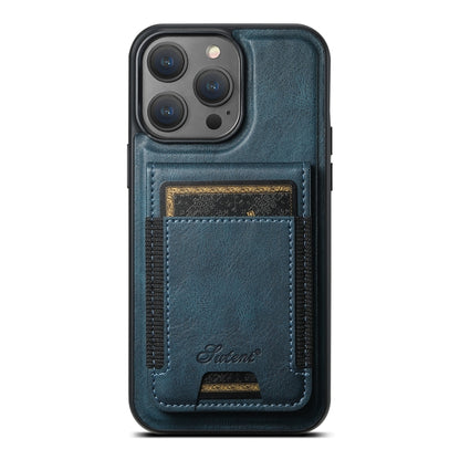 For iPhone 12 Pro Max Suteni H17 Oil Eax Leather MagSafe Detachable Wallet Phone Case(Blue) - iPhone 12 Pro Max Cases by Suteni | Online Shopping UK | buy2fix