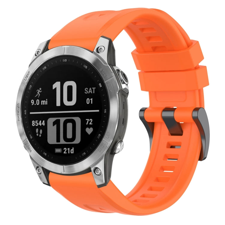 For Garmin Fenix 7 Pro Solid Color Black Buckle Silicone Quick Release Watch Band(Orange) - Watch Bands by buy2fix | Online Shopping UK | buy2fix