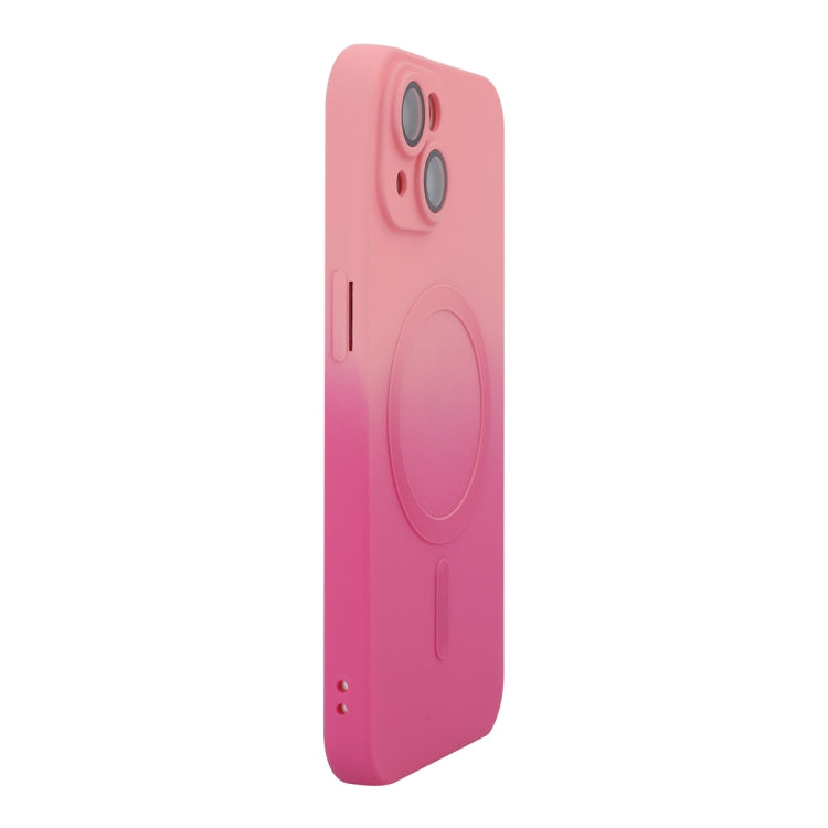 For iPhone 15 ENKAY Hat-Prince MagSafe Rainbow Gradient Silicone Phone Case with Lens Film(Pink Rose) - iPhone 15 Cases by ENKAY | Online Shopping UK | buy2fix