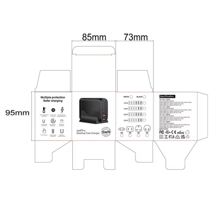 GaN PD100W Type-C x 3 + USB x 3 Multi Port Laptop Adapter, Plug Size:US Plug - Universal Power Adapter by buy2fix | Online Shopping UK | buy2fix