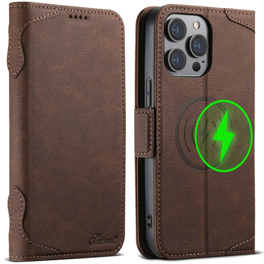 For iPhone 12 Pro Max SUTENI J07 Multifunctional Horizontal Flip Magsafe Leather Phone Case(Brown) - iPhone 12 Pro Max Cases by Suteni | Online Shopping UK | buy2fix