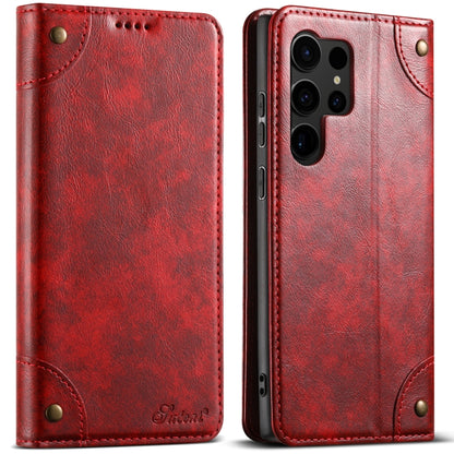 For Samsug Galaxy S24 Ultra 5G Suteni Baroque Calf Texture Buckle Wallet Leather Phone Case(Red) - Galaxy S24 Ultra 5G Cases by Suteni | Online Shopping UK | buy2fix