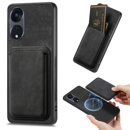 For OPPO Reno8 T 5G Retro Leather Card Bag Magnetic Phone Case(Black) - OPPO Cases by buy2fix | Online Shopping UK | buy2fix