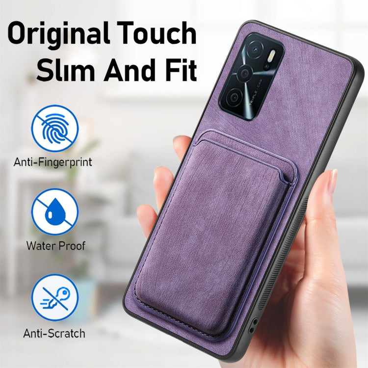 For OPPO Reno7 4G Retro Leather Card Bag Magnetic Phone Case(Purple) - OPPO Cases by buy2fix | Online Shopping UK | buy2fix