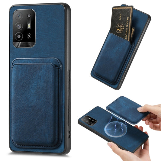 For OPPO F19 Pro+ Retro Leather Card Bag Magnetic Phone Case(Blue) - OPPO Cases by buy2fix | Online Shopping UK | buy2fix