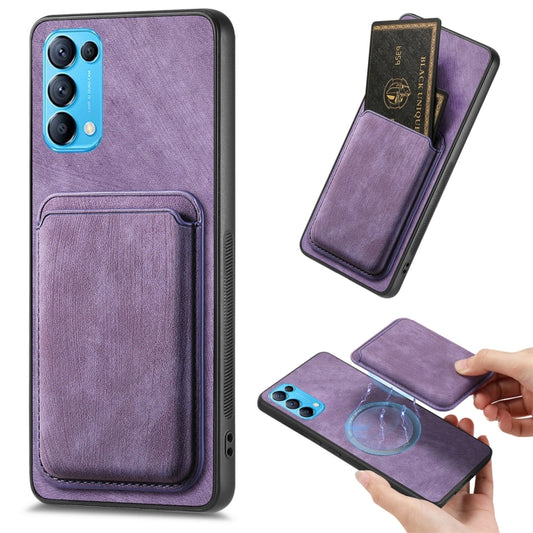 For OPPO Reno5 5G Retro Leather Card Bag Magnetic Phone Case(Purple) - OPPO Cases by buy2fix | Online Shopping UK | buy2fix