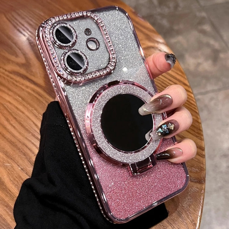 For iPhone 12 MagSafe Rhinestone Mirror Glitter TPU Phone Case(Sakura Pink) - iPhone 12 / 12 Pro Cases by buy2fix | Online Shopping UK | buy2fix