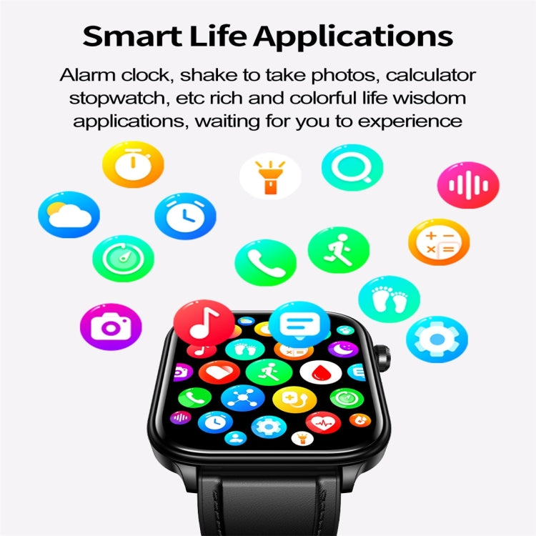 ET570 1.96 inch Color Screen Smart Watch Leather Strap, Support Bluetooth Call / ECG(Black) - Smart Watches by buy2fix | Online Shopping UK | buy2fix