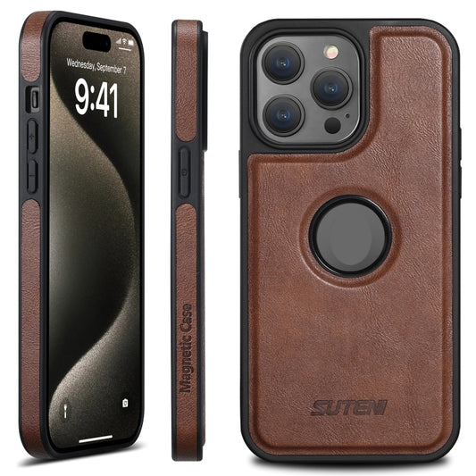 For iPhone 16 Pro Suteni G1 Magsafe Leather Back Phone Case(Brown) - iPhone 16 Pro Cases by Suteni | Online Shopping UK | buy2fix