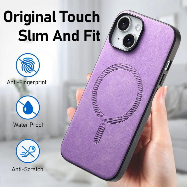 For iPhone 16 Pro Solid Color Retro Magsafe PU Back Cover Phone Case(Purple) - More iPhone Cases by buy2fix | Online Shopping UK | buy2fix