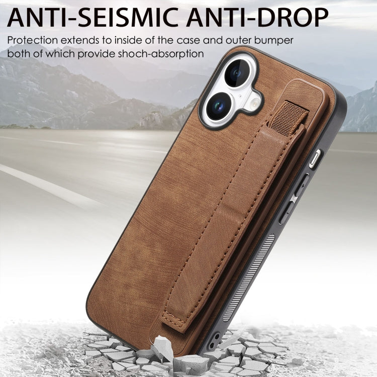 For iPhone 16 Retro Wristband Holder Leather Back Phone Case(Brown) - iPhone 16 Cases by buy2fix | Online Shopping UK | buy2fix