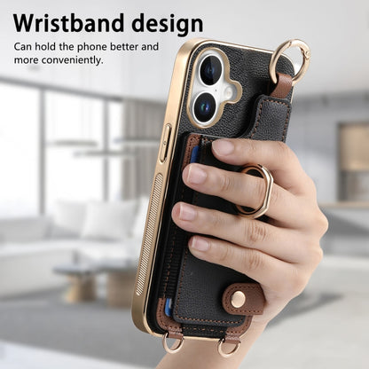 For iPhone 16 Plus Fashion Ring Card Bag Phone Case with Hang Loop(Black) - iPhone 16 Plus Cases by buy2fix | Online Shopping UK | buy2fix