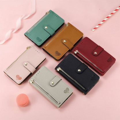 For Motorola Moto G Play 2024 Love Zipper Lanyard Leather Phone Case(Gray) - Motorola Cases by buy2fix | Online Shopping UK | buy2fix