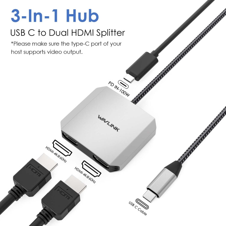 WAVLINK WL-UHP510Pro 4K/60Hz Video Converter USB-C Male to Dual HDMI Female Adapter - Converter by WAVLINK | Online Shopping UK | buy2fix