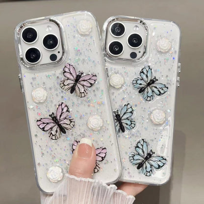 For iPhone 16 Glitter 3D Butterfly TPU Phone Case(Pink) - iPhone 16 Cases by buy2fix | Online Shopping UK | buy2fix