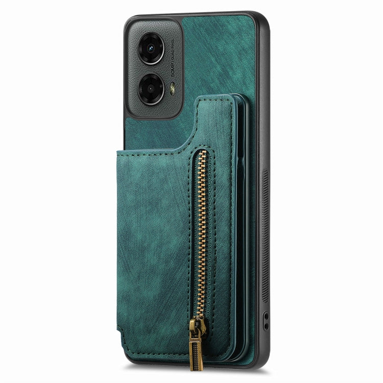 For Motorola Moto G 2024 Retro Leather Zipper Wallet Back Phone Case(Green) - Motorola Cases by buy2fix | Online Shopping UK | buy2fix