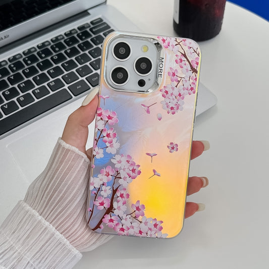 For iPhone 16 Pro Electroplating Laser Flower Texture TPU Phone Case(Peach Blossom AH4) - iPhone 16 Pro Cases by buy2fix | Online Shopping UK | buy2fix