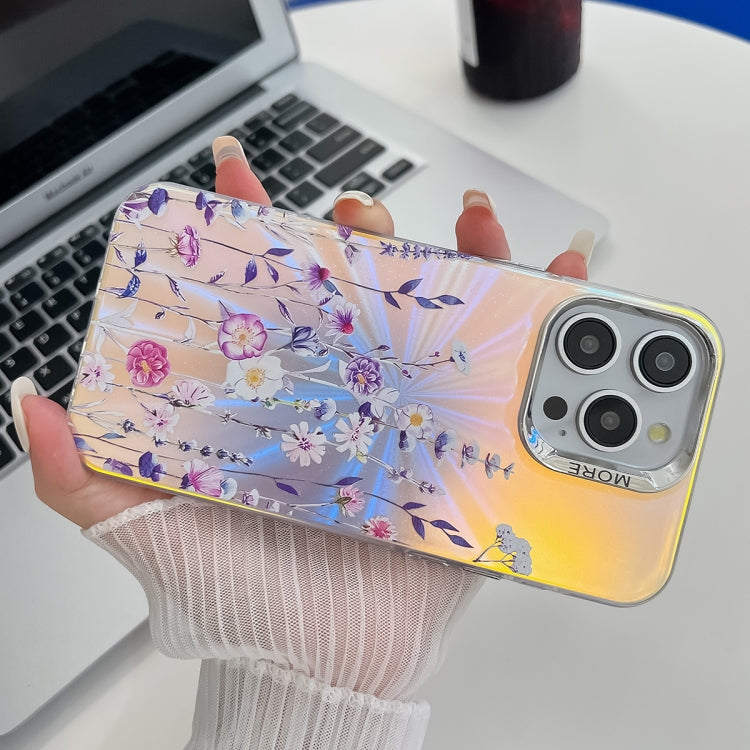 For iPhone 16 Pro Electroplating Laser Flower Texture TPU Phone Case(Myosotis AH2) - iPhone 16 Pro Cases by buy2fix | Online Shopping UK | buy2fix