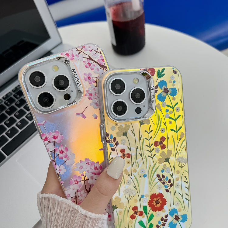 For iPhone 16 Electroplating Laser Flower Texture TPU Phone Case(Lavender AH14) - iPhone 16 Cases by buy2fix | Online Shopping UK | buy2fix