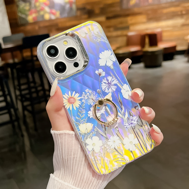 For iPhone 16 Pro Electroplating Laser Flower Ring Holder TPU Phone Case(Chrysanthemum AH5) - iPhone 16 Pro Cases by buy2fix | Online Shopping UK | buy2fix